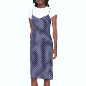 Banana Republic Diagonal Stripe Washable Stretch Silk Slip Dress Sz 10